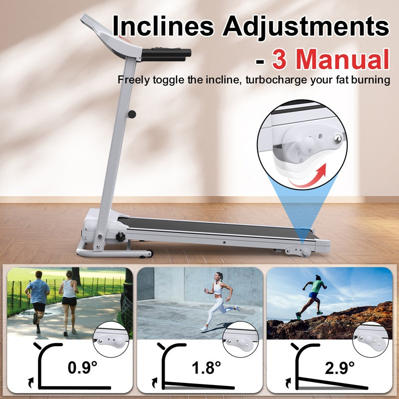 Folding Treadmill With Incline 2.5HP 12KMH Electric Treadmill For Home Foldable, Bluetooth Music Cup Holder Heart Rate Sensor Walking Running Machine For Indoor Home Gym Exercise Fitness