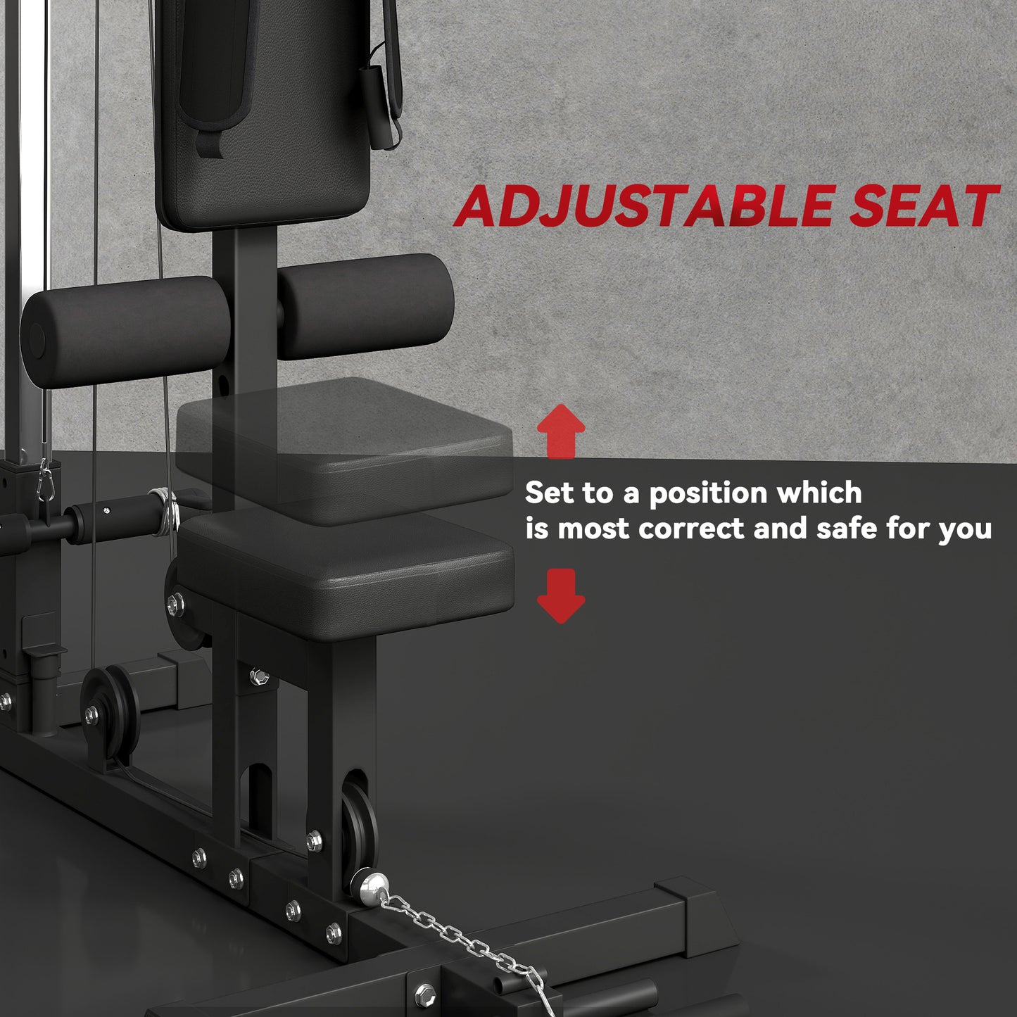 Lat Pull Down Machine, High / Low Pulley Machine with Adjustable Seat and Flip-Up Footplate, Black
