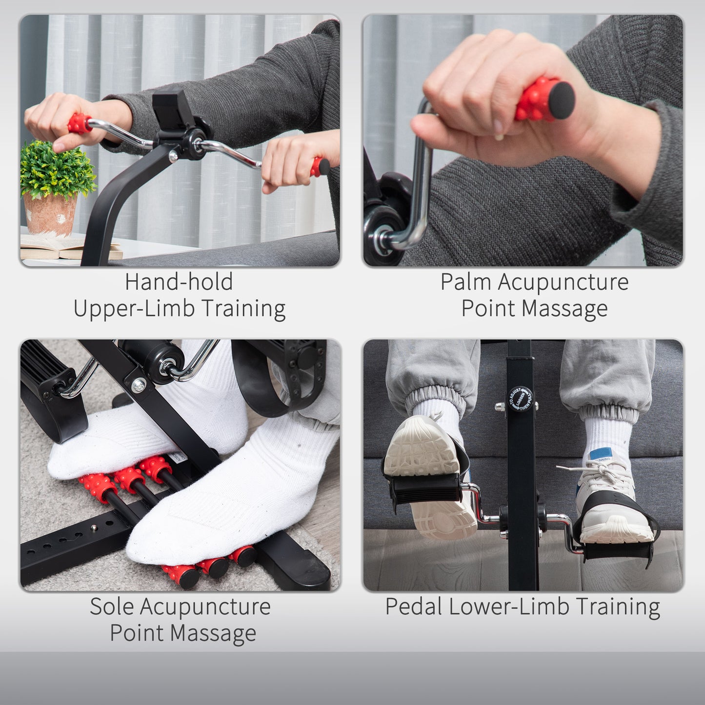 Pedal Exerciser, Hand Arm Knee and Leg Exercise Machine for Seniors, Height-adjustable, with LCD Display and Foot Massage Roller