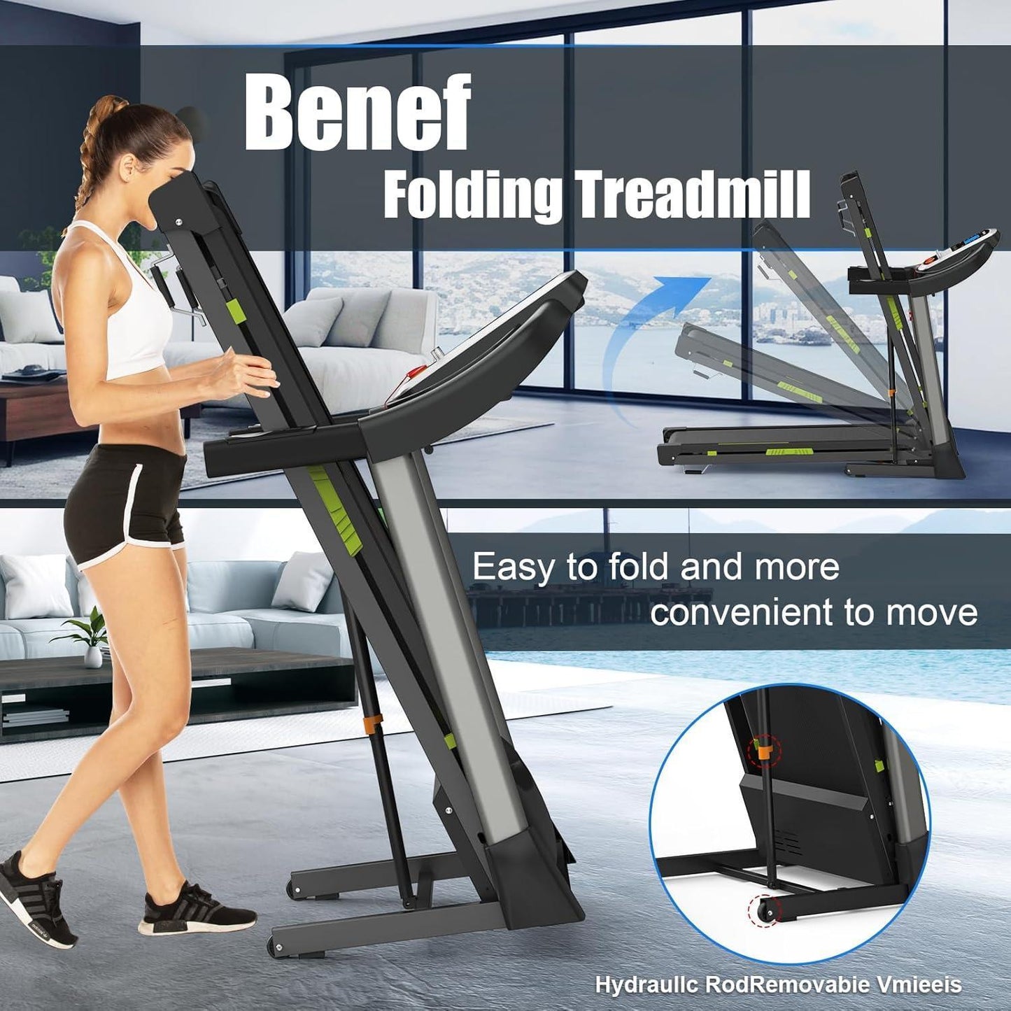 Silent Motor Dual Shock Absorption 330 Lbs Loading Portable Folding Treadmill With Intuitive LCD Panel