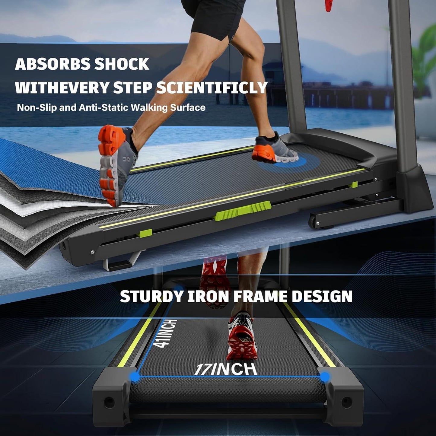 Silent Motor Dual Shock Absorption 330 Lbs Loading Portable Folding Treadmill With Intuitive LCD Panel