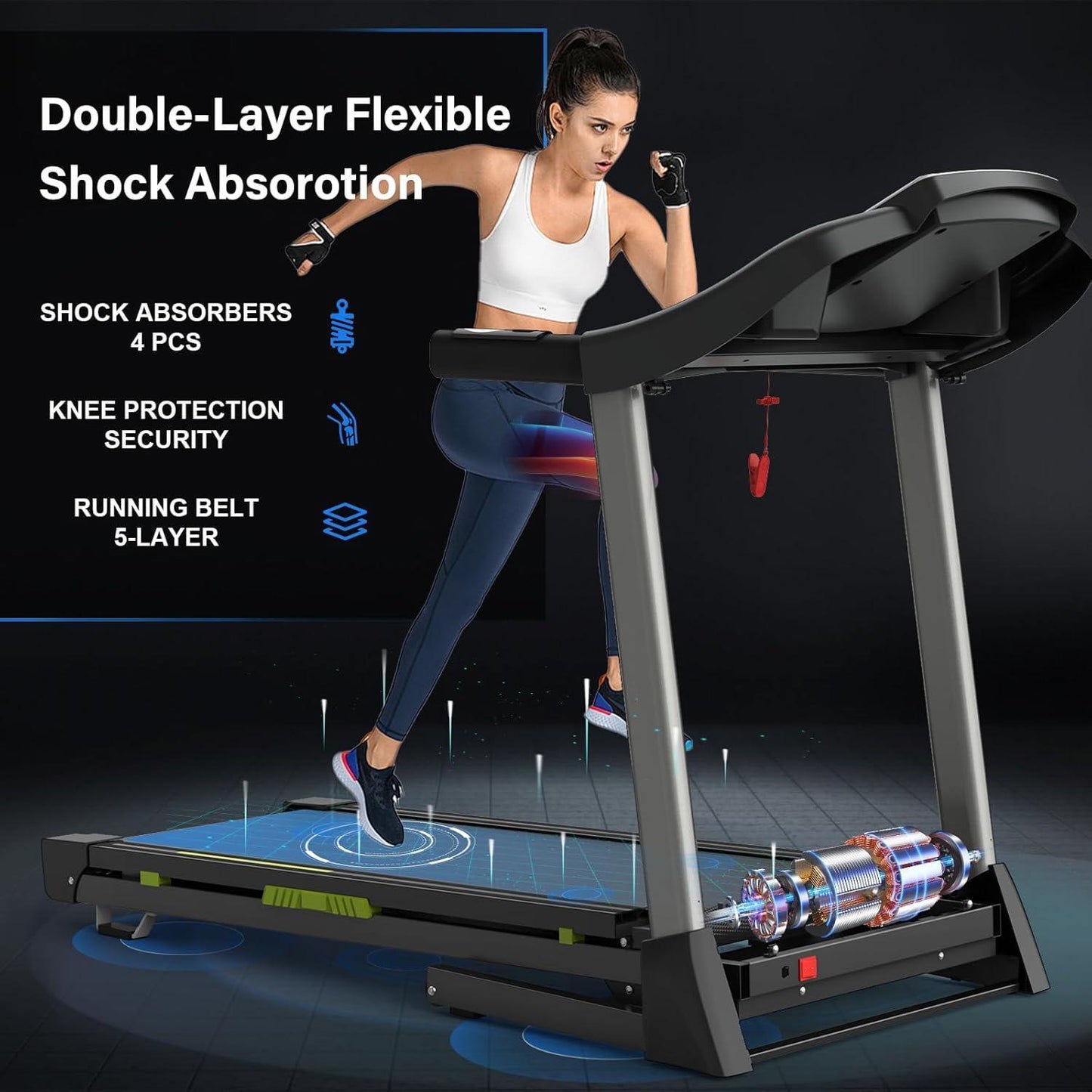 Silent Motor Dual Shock Absorption 330 Lbs Loading Portable Folding Treadmill With Intuitive LCD Panel