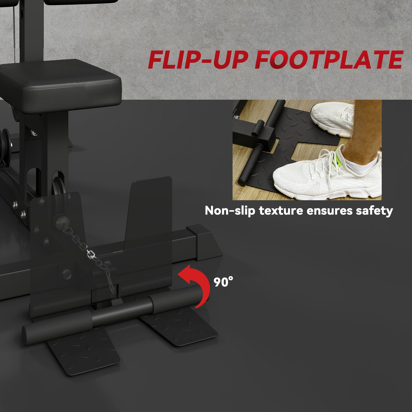 Lat Pull Down Machine, High / Low Pulley Machine with Adjustable Seat and Flip-Up Footplate, Black