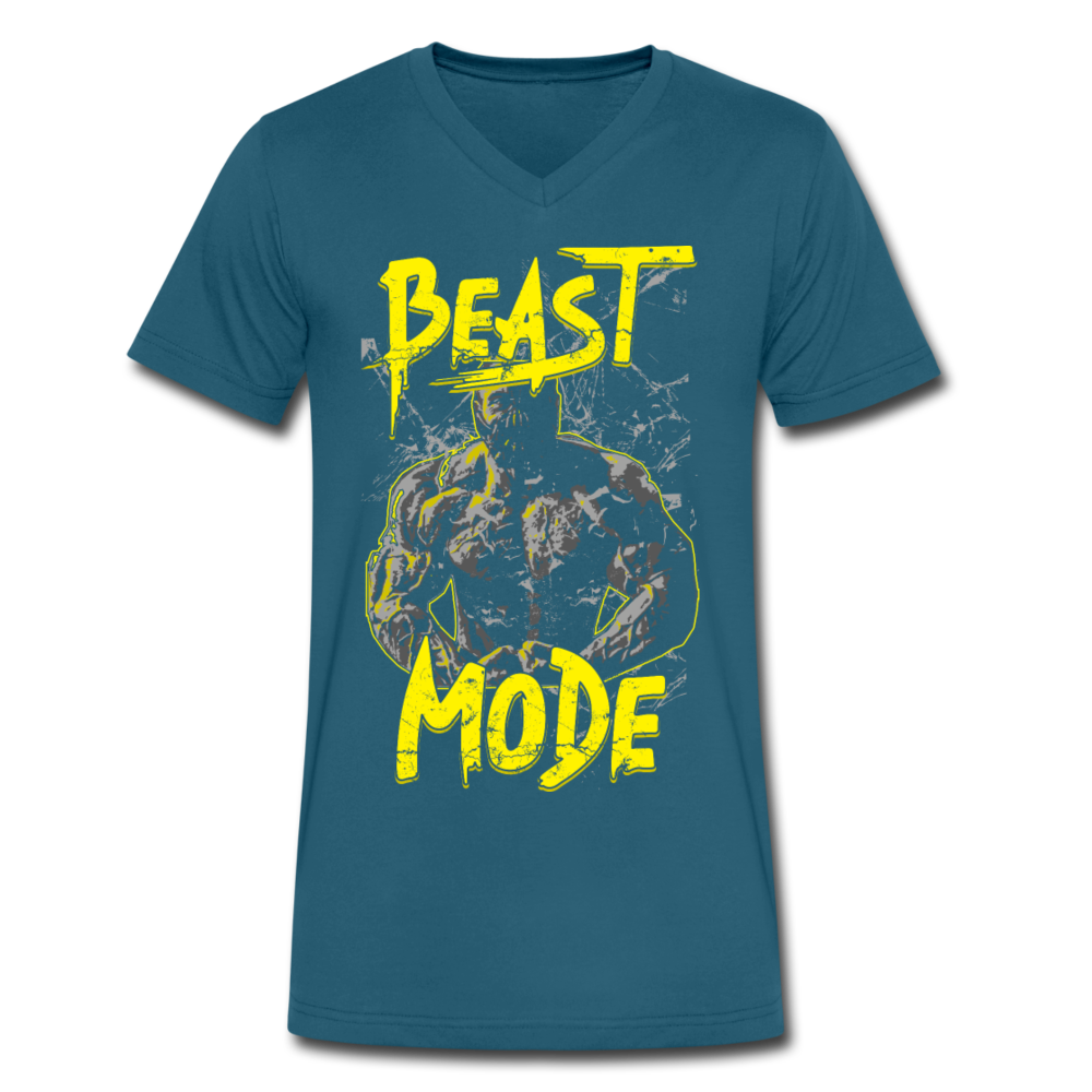 Men's V-Neck " Beast Mode" T-Shirt by Canvas - teal