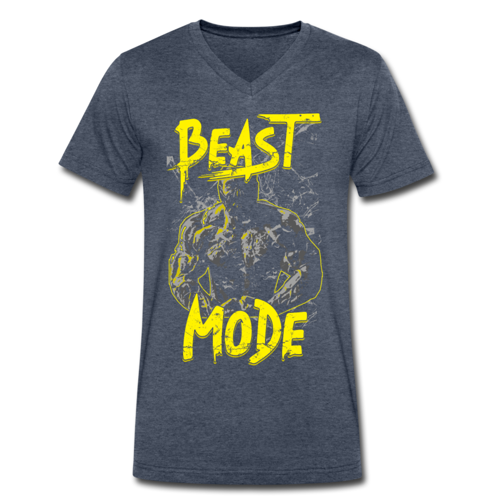 Men's V-Neck " Beast Mode" T-Shirt by Canvas - heather navy